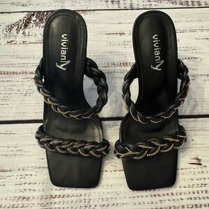 Vivianly Elegant Black Braided Heels